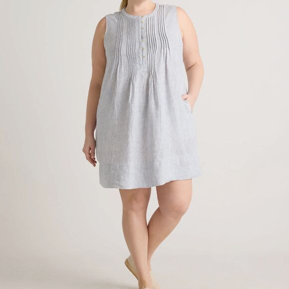 Quince Dresses & Skirts - Quince European Linen Sleeveless Swing Dress Size XL Blue & White Stripe Pockets